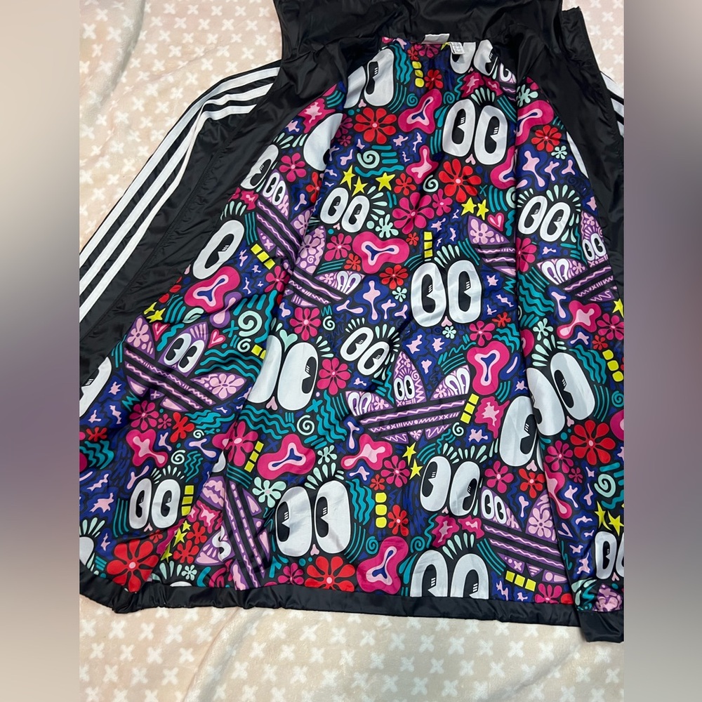 Adidas Black Full Zip Track Jacket Inside Violet Eyeball Floral Art Design M